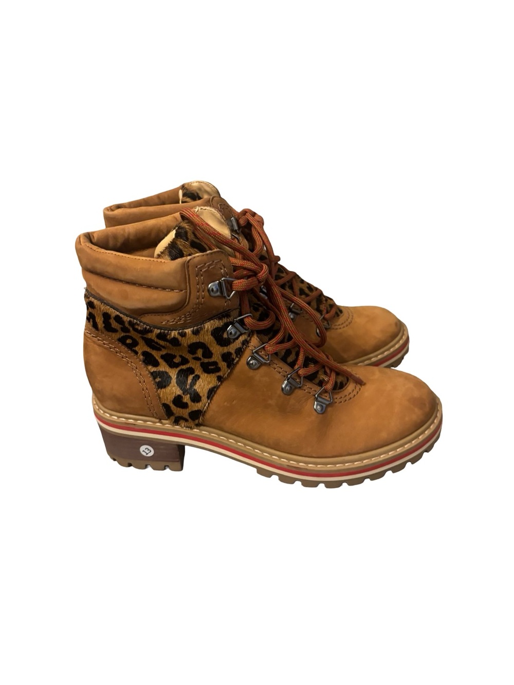 Leopard Accent Tan Lace-Up Women's Hiking Gorpcore Boho Rustic Boots Size 6.5